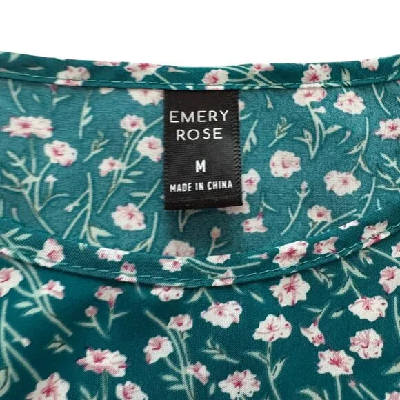 Emery Rose Teal Green Cottagecore Floral Midi Bohemian Dress W/ Short Sleeves M - Picture 5 of 9